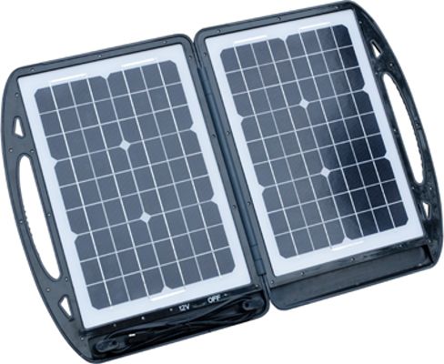 Sierra Wave 9530 30 Watt Solar Collector, Hardcase, Black Color; Power Center charging cable; Barrel power adapter; Battery clamps; 7-Amp Charge Controller prevents battery overcharge, over discharge, and load protection; Dimensions 20.5 x 15.5 x 1.5 closed, 30.25 x 20.5 x .75 open; Weight 10.5 lbs; UPC 769372095303 (SIERRAWAVE9530 SIERRAWAVE-9530 SIERRAWAVE 9530)