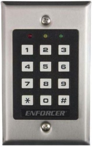 Seco-Larm SK-1011-SQ ENFORCER Indoor Stand-Alone Access Control Keypad; 100 Users; 1 Output: Form C relay, 5A@28VDC; 100 Unique 4~8 digit codes; 10000 Possible user code combinations; Durable and attractive stainless-steel face; Easily delete individual codes; Programmable lockout or duress output after 5~10 unsuccessful attempts to key in a codeg; UPC 676544003311 (SK1011SQ SK1011-SQ SK-1011SQ) 