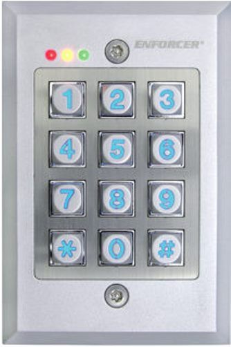 Seco-Larm SK-1123-FQ ENFORCER Flush-Mount Outdoor Illuminated Stand-Alone Access Keypad; 100 users; Suitable for flush-mount applications; 2 Outputs; Relay can be programmed for momentary (1~999 seconds) or latch; Programmable LED keys: Full-time ON, ON when keys are pressed, Full-time OFF, suitable for solar applications; UPC 676544010364 (SK1123FQ SK1123-FQ SK-1123FQ) 