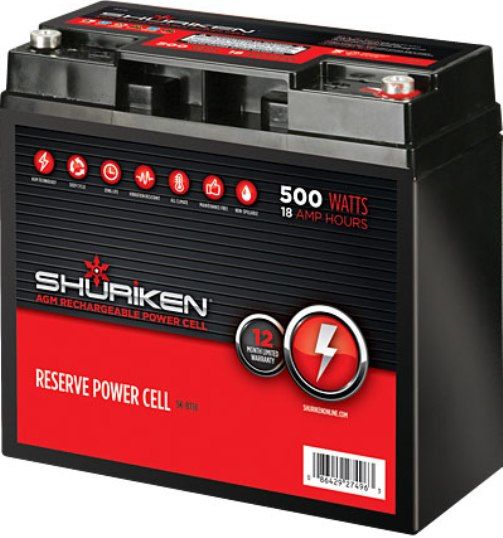 Shuriken SK-BT18 Car Battery Power Cell, 500 Watts, 18 Amp Hours, 12 Volt, Compact size, Absorbed glass mat technology, Can be mounted in any position, 7.14