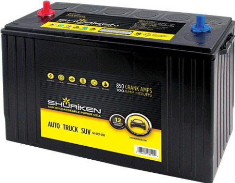 Shuriken SK-BT31-100 Starting Battery, 850 Crank Amps, 100 Amp Hours, 12 Volt, Absorbed glass mat technology, Fits BCI group 31T applications, Sealed and non-spill able, Factory activated ready for use, UPC 086429295104 (SKBT31100 SK-BT31-100 SK BT31 100)