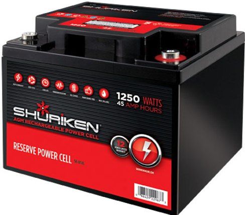 Shuriken SK-BT45 Car Battery Power Cell, 1250 Watts, 45 Amp Hours, 12 Volt, Compact size, Absorbed glass mat technology, Can be mounted in any position,  Reserve power in a compact size, 7.76