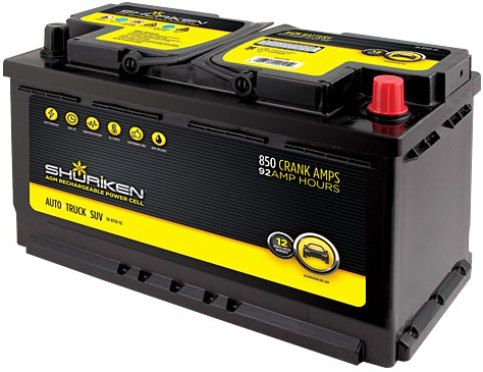 Shuriken SK-BT49-92 Starting Battery, 850 Crank Amps, 92 Amp Hours, 12 Volt, Fits BCI group 94R applications, Absorbed glass mat technology, Factory activated ready for use, 13.88