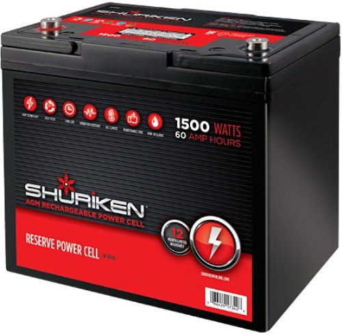 Shuriken SK-BT60 Car Battery Power Cell, 1500 Watts, 60 Amp Hours, 12 Volt, Compact size, Compact size, Absorbed glass mat technology, Can be mounted in any position, Can be discharged and re-charged 100s of times,  9