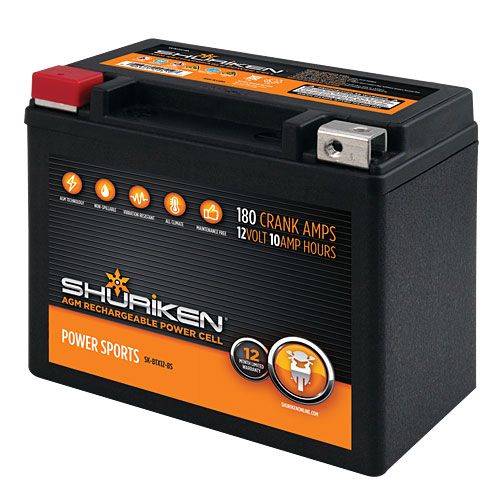 Shuriken SK-BTX12-BS Power Sport Batteries, 180 Crank Amps, 10 Amp Hours, Factory activated ready for use, Maintenance free, Fits JIS battery type BTX12-BS applications, 5.88