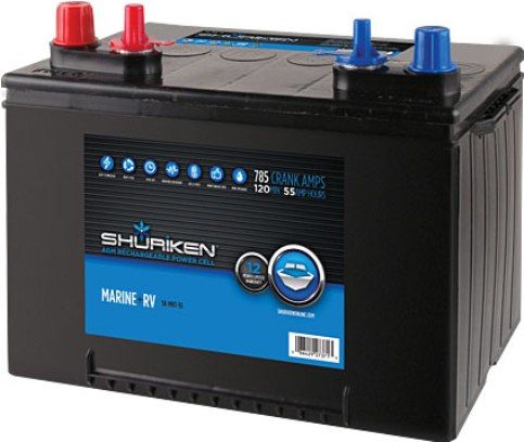 Shuriken SK-MBT-55 Hour Marine Battery, 55 Amp Hours, 785AMP Cold Crank, 120 Min Reserve, 12V Marine grade battery, Compact size, Absorbed glass mat technology, Threaded and standard posts, 10.75