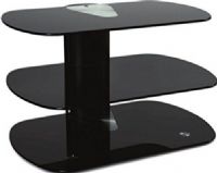 Skyline SKY 750 BLK TV Stand, Skyline collection, 55" TV Size Accommodated, Metal; Glass Frame Material, 88 lbs - 40 kg Max TV weight, 22 lbs - 10 kg middle shelf and 66 lbs -30 kg bottom shelf Max shelf loading, 7.9" H x 29.5" W Shelf, No legs for a clean uncluttered look, Safety glass with rounded edges, 4 Socket extension cable recommended, Black Finish, GTIN 5060129020179 (SKY 750 BLK SKY-750-BLK SKY750SIL SKY 750 SKY-750 SKY750)  