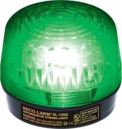 Seco-Larm SL-126-A24Q/G Strobe Light, Green; For 6- to 24-Volt use; 100000 Candle power; Easy 2-wire installation, regardless of voltage; If the strobe light is being powered by a backup battery, as the battery is drained, the strobe light will continue to function; Perfect for informative household burglar alarm use; UPC 676544010852 (SL126A24QG SL-126-A24Q-G SL-126-A24Q SL126-A24Q/G SL-126A24Q/G) 
