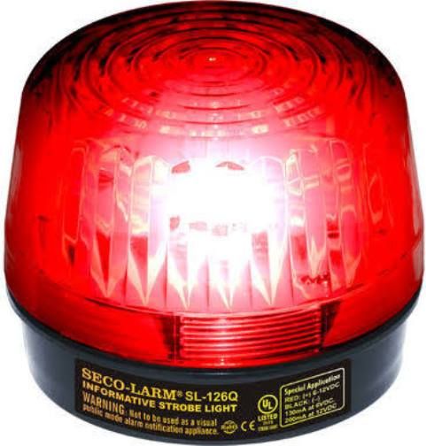 Seco-Larm SL-126-A24Q/R Strobe Light, Red; For 6- to 24-Volt use; 100000 Candle power; Easy 2-wire installation, regardless of voltage; If the strobe light is being powered by a backup battery, as the battery is drained, the strobe light will continue to function; Perfect for informative household burglar alarm use; UPC 676544010814 (SL126A24QR SL-126-A24Q-R SL-126-A24Q SL126-A24Q/R SL-126A24Q/R) 