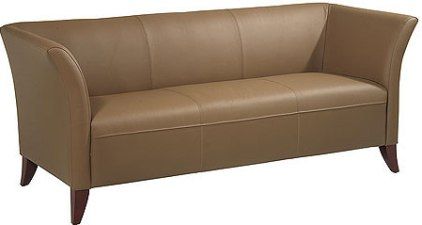 Office Star SL1873 Taupe Leather Sofa with Cherry Finished Legs, Extra wide seating area, Thickly padded cushions, Solid wood frame and legs, 60.8