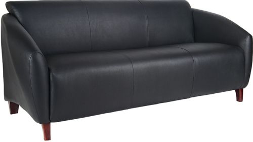 Office Star SL2173-EC3 Lounge Seating Series Stream Eco Leather Sofa, Black, Cherry Finish Legs, Seat Size 59.75W x 20.5D, Back Size 62.75W x 15.75H, Max. Overall Size 71W x 29.8D x 31.25H, Arms to Floor 26.5, Cube 41.4, Weight 98 lbs. (SL2173EC3 SL2173 EC3 SL-2173 SL 2173)
