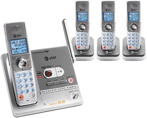 AT&T SL82418 DECT 6.0 Digital Four Handset Cordless Telephone with Answering System and Caller ID, Unsurpassed Range, 3 Additional Handsets and Chargers Included, Expandable System (use up to 12 handsets through a single phone jack), Four-Handset System, Handset Speakerphone(s), 50 Name/Number Phonebook Directory (SL-82418 SL 82418 ATT-SL82418 ATTSL82418 VTech)