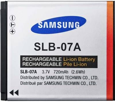 Samsung SLB-07A Lithium-Ion Battery Fits with PL150, ST45, ST50, ST500, ST550 and ST600; 740mAh Current; 3.7V Voltage; 2.664Wh max Capacity; Life Time Approx. 500 times; Size 42.5 X 37.2 X 5.8mm; Weight 15.8g; UPC 846431031943 (SLB07A SLB 07A)