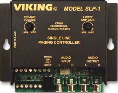 Viking Electronics SLP-1 Single Line Paging Controller, Whole house/small business paging from existing phones, Built-in two-watt mono paging amplifier with gain control, Phone to phone intercom, Page from several different phone lines by connecting multiple units, Music on hold, Caller on hold, Can provide background music from an external source, UPC 615687222487 (SLP1 SLP 1)