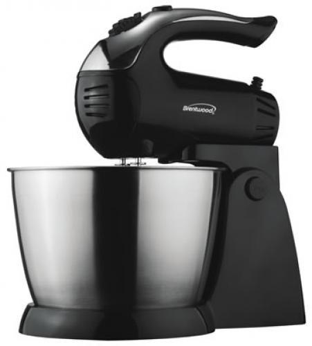 Brentwood Appliances SM-1153 5 Speed Stand Mixer with Stainless Steel Bowl in Black, 5 Speed Stand Mixer with Stainless Steel Bowl in Black, Powerful 200 Watt Motor, 5 Speed Selection, Power Head Detaches for Use as a Portable Mixer, Stainless Steel Bowl, Power: 200 Watts, Approval Code: cETL, Item Weight: 4.05 lbs, Item Dimension (LxWxH): 12 x 8 x 12, Colored Box Dimension: 11.75 x 9 x 8, Case Pack: 6, Case Pack Weight: 25.8 lbs (SM1153 SM-1153 SM-1153)