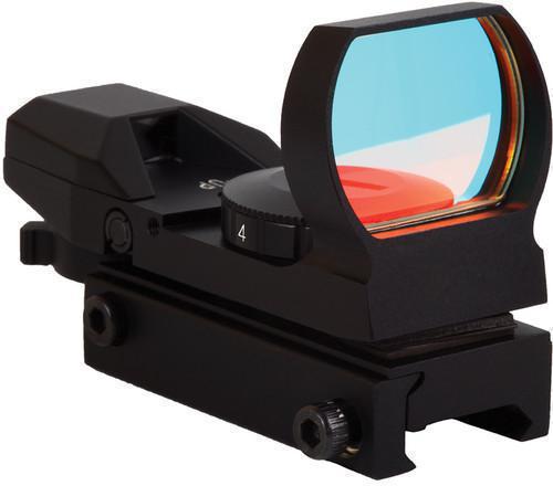 Sightmark SM13003B-BOX Sure Shot (Black, Weaver Mount) Reflex Sight; Parallax Free Optics; Wide Viewing Angle; Magnification 1.0x; Objective Lens Diameter 33 x 24 mm; Field of View 105.2 ft (32 m) at 100 yd; Eye Relief Infinite; Exit Pupil 33 x 24mm; Reticle 3 MOA dot, crosshair, 10 MOA dot crosshair, 65 MOA circle with 3 MOA dot; UPC 810119010100 (SM13003BBOX SM13003B-BOX)