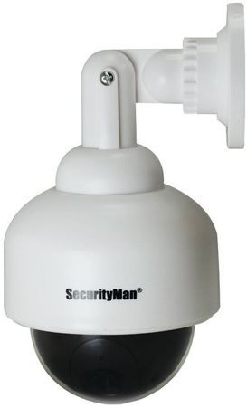 SecurityMan SM-2100 Dummy Outdoor/Indoor Speed Dome Camera with Flashing LED, Designed as a professional security camera for deterring unwanted intruders by just a fraction of the cost of a real camera, Weather resistant, Plastic material, Wall mount/ceiling mount bracket, Powered by 2 AA batteries (not included), UPC 701107901831 (SM2100 SM 2100)