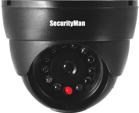 SecurityMan SM-320S Dummy Indoor Dome Camera with Flashing LED, Designed as a professional security camera for deterring unwanted intruders by just a fraction of the cost of a real camera, Imitation IR LEDs and one flashing LED, Plastic material, Powered by 2 x AA batteries (not included), UPC 701107901350 (SM320S SM 320S)