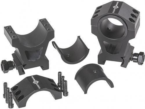 Sightmark SM34008 Tactical Mounting Rings - Extra-High Height Picatinny Rings (fits 30mm & 1inch); Matte black, non-reflective finish; Fits both weaver and picatinny rails; Fits 30mm or 1inch riflescope tubes; Mount Type: weaver/picatinny; Ring Diameter: 30mm / 1inch (inserts installed); Material: Aluminum 6061-T6; Centerline Height, mm/inch: 40 / 1.57