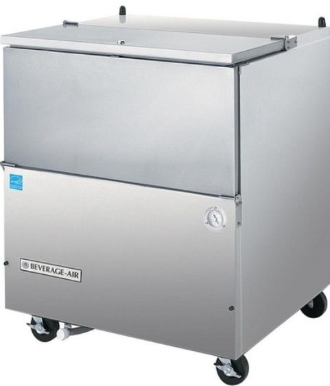 Beverage Air SM34N-S Single Access Cold Wall Milk Cooler, 4 Amps, 60 Hertz, 1 Phase, 115 Volts Voltage, Single Sided Access Type, 13.6 Cubic Feet Capacity, 8 Crates Capacity, Bottom Mounted Compressor, Cold Wall Cooling System, Swing Door Style, Solid Door Type, 1/4 Horsepower, 1 Number of Doors, 36 - 38 Degrees F Temperature Range, 39.50
