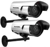 SecurityMan SM-3802-2PK Two Dummy Outdoor/Indoor Camera with Flashing LED, Designed as a professional security camera for deterring unwanted intruders by just a fraction of the cost of a real camera, Weather resistant & anodized aluminum casing, Metal mounting bracket & adjustable, Powered by 2 x AA batteries (not included), UPC 701107901800 (SM38022PK SM3802-2PK SM-38022PK SM-3802) 