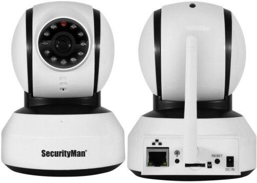 SecurityMan SM-821DTH App Based Pan-Tilt iSecurity WiFi Indoor Camera with Audio & Night Vision; Works as a standalone App based camera or integratable with the SecurityMan IWATCHALARM series; 2.4GHz wireless transmission up to 200 ft between walls and up to 490 ft in clear line of sight; H.264 advanced video compression for faster video streaming; UPC 701107902494 (SM821DTH SM 821DTH SM-821-DTH)