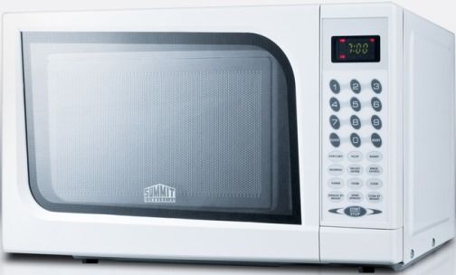 Summit SM901WH Mid-sized Microwave Oven, White Finish, 0.7 cu.ft. Capacity, 800.0 watts, Multiple power levels, End of cycle buzzer, Clock, One-Touch Auto Cook Menu, Rotary timer, Includes glass disc, Digital Display, Specialized Cooking Buttons, Digital Control Pad, 115 V AC/60 Hz, 10.25