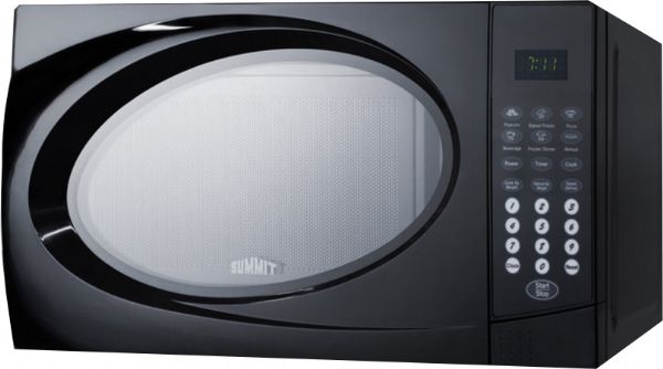 Summit SM902BL Mid-sized Microwave Oven, Black Finish, 0.7 cu.ft. Capacity, 800.0 watts, Multiple power levels, End of cycle buzzer, Clock, One-Touch Auto Cook Menu, Rotary timer, Includes glass disc, Digital Display, Specialized Cooking Buttons, Digital Control Pad, 115 V AC/60 Hz, 10.25