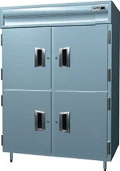 Delfield SMH2N-SH Solid Half Door Two Section Narrow Reach In Heated Holding Cabinet - Specification Line, 16 Amps, 60 Hertz, 1 Phase, 120/208-240 Voltage, 1,080 - 2,160 Watts Wattage, Full Height Cabinet Size, 43.94 cu. ft. Capacity, Thermostatic Control, Solid Door, 4 Number of Doors, 2 Sections, 6
