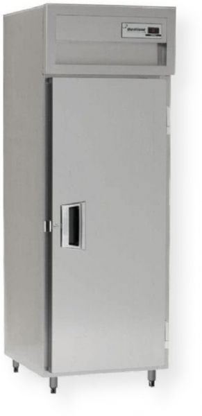 Delfield SMR1N-S One Section Solid Door Narrow Reach In Refrigerator - Specification Line, 6.8 Amps, 60 Hertz, 1 Phase, 115 Volts, Doors Access, 21 cu. ft Capacity, Swing Door Style, Solid Door, 1/4 HP Horsepower, Freestanding Installation, 1 Number of Doors, 3 Number of Shelves, 1 Sections, NSF Listed, 21