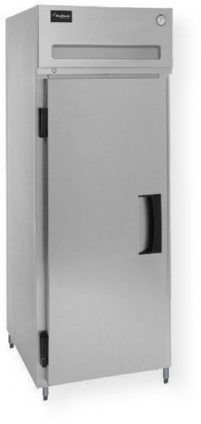 Delfield SMR1-S One Section Solid Door  Reach In Refrigerator - Specification Line, 6.8 Amps, 60 Hertz, 1 Phase, 115 Volts, Doors Access, 19 cu. ft Capacity, Swing Door Style, Solid Door, 1/4 HP Horsepower, Freestanding Installation, 1 Number of Doors, 3 Number of Shelves, 1 Sections, 6