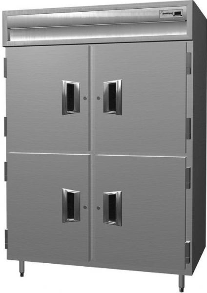 Delfield SMR2N-SH Two Section Solid Half Door Narrow Reach In Refrigerator - Specification Line, 9 Amps, 60 Hertz, 1 Phase, 115 Volts, Doors Access, 23.1 cu. ft Capacity, Swing Door, Glass Door, 1/3 HP Horsepower, Freestanding Installation, 4 Number of Doors, 6 Number of Shelves, 2 Sections, 6