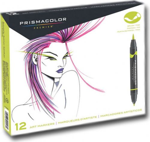 Prismacolor SN1773297 Double Ended Brush Markers 12-Color Primary/Secondary Set; Prismacolor Brush; Tip Marker Sets; set of 12 unit; Premier Double Ended Brush; Tip Markers are perfect for artists who seek the control and flexibility of a brush, in a convenient marker form; UPC 070735002471 (PRISMACOLORSN1773297 PRISMACOLOR SN1773297 SN 1773297 PRISMACOLOR-SN1773297 SN-1773297)