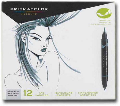 Prismacolor SN1773299 Double Ended Brush Markers 12-Color Cool Gray Set; Set includes 12 markers: Cool Grey 10 percent, Cool Grey 20 percent, Cool Grey 30 percent, Cool Grey 40 percent, Cool Grey 50 percent, Cool Grey 60 percent, Cool Grey 70 percent, Cool Grey 80 percent, Cool Grey 90 percent, (3) Black; UPC 070735002488 (PRISMACOLORSN1773299 PRISMACOLOR SN1773299 SN 1773299 PRISMACOLOR-SN1773299 SN-1773299)