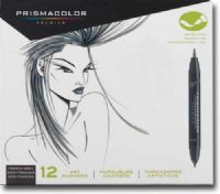 Prismacolor SN1773300 Double Ended Brush Marker 12-Color French Grey Set; Color subject to change; Artist-quality markers feature two distinct nibs capable of achieving multiple line widths, fine tip for details and large brush tip for larger areas; The ink is formulated to give the richest color saturation with smooth coverage; UPC 070735002501 (PRISMACOLORSN1773300 PRISMACOLOR SN1773300 SN 1773300 PRISMACOLOR-SN1773300 SN-1773300) 