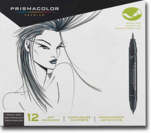 Prismacolor SN1773300 Double Ended Brush Marker 12-Color French Grey Set; Color subject to change; Artist-quality markers feature two distinct nibs capable of achieving multiple line widths, fine tip for details and large brush tip for larger areas; The ink is formulated to give the richest color saturation with smooth coverage; UPC 070735002501 (PRISMACOLORSN1773300 PRISMACOLOR SN1773300 SN 1773300 PRISMACOLOR-SN1773300 SN-1773300)