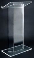 Amplivox SN3050 Clear Acrylic Lectern, It has a 1/2" thick Plexiglas upright panel and top shelf, Top shelf is 26 3/4" wide by 14 1/4" front to back, The solid base is manufactured from 3/4" Plexiglas sheets looks great on this 47" tall lectern (SN-3050 SN 3050) 
