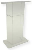 Amplivox SN305010 Frosted Acrylic Lectern; Large reading surface with a 1" lip to keep notes in place; 0.50" thick plexiglass upright panel and reading table; Base has four clear rubber feet that protect the floor and base from scratching; Ships fully assembled; Product Dimensions 26.75"W. x 47.00"H. x 14.25"D; Shipping Weight 90 lbs; UPC 734680430511 (SN305010 SN-305010 SN-3050-10 AMPLIVOXSN305010 AMPLIVOX-SN3050-10 AMPLIVOX-SN-305010) 