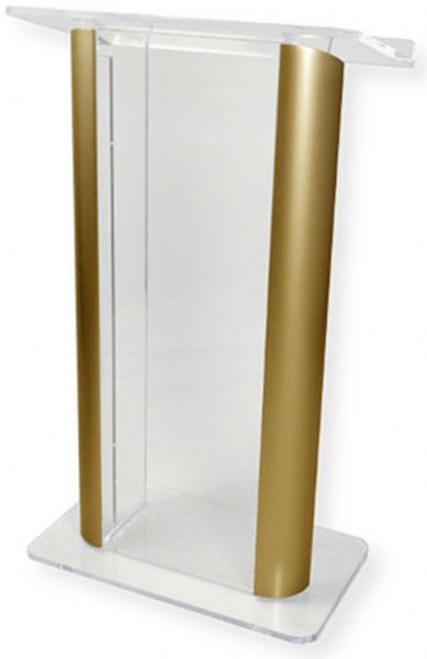 Amplivox SN308008 Contemporary Alumacrylic Lectern, Clear Acrylic with Gold Anodized Aluminum Posts; 0.750