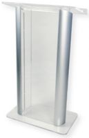Amplivox SN308009 Contemporary Alumacrylic Lectern, Clear Acrylic with Silver Anodized Aluminum Posts; 0.750" and 0.625" thick plexiglass; Top Width of 27"; Clear rubber foot at each corner; Ships fully assembled; Product Dimensions 27" W x 48" H (Front), 43" H (Back) x 16" D; Weight 64 lbs; Shipping Weight 90 lbs; UPC 734680431044 (SN308009 SN-308009-SV SN-3080-09SV AMPLIVOXSN308009 AMPLIVOX-SN3080-09 AMPLIVOX-SN-308009) 