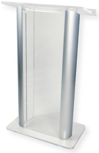 Amplivox SN308009 Contemporary Alumacrylic Lectern, Clear Acrylic with Silver Anodized Aluminum Posts; 0.750