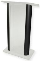 Amplivox SN308011 Contemporary Alumacrylic Lectern, Frosted Acrylic with Black Anodized Aluminum Posts; 0.750" and 0.625" thick plexiglass; Top Width of 27"; Clear rubber foot at each corner; Ships fully assembled; Product Dimensions 27" W x 48" H (Front), 43" H (Back) x 16" D; Weight 64 lbs; Shipping Weight 90 lbs; UPC 734680430764 (SN308011 SN-308011-BK SN-3080-11BK AMPLIVOXSN308011 AMPLIVOX-SN3080-11 AMPLIVOX-SN-308011) 