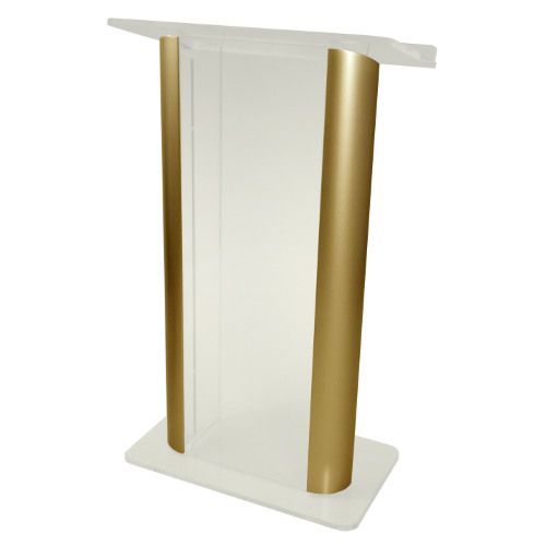 Amplivox SN308018 Contemporary Alumacrylic Lectern, Frosted Acrylic with Gold Anodized Aluminum Posts; 0.750