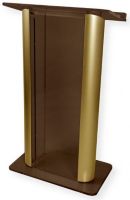 Amplivox SN308028 Contemporary Alumacrylic Lectern, Smoked Acrylic with Gold Anodized Aluminum Posts; 0.750" and 0.625" thick plexiglass; Top Width of 27"; Clear rubber foot at each corner; Ships fully assembled; Product Dimensions 27" W x 48" H (Front), 43" H (Back) x 16" D; Weight 64 lbs; Shipping Weight 90 lbs; UPC 734680430184 (SN308028 SN-308028-GD SN-3080-28GD AMPLIVOXSN308028 AMPLIVOX-SN3080-28 AMPLIVOX-SN-308028) 