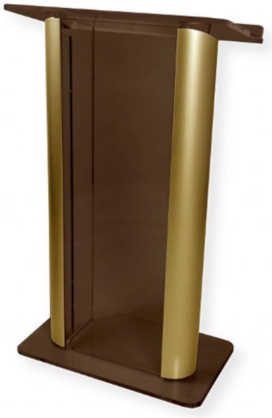 Amplivox SN308028 Contemporary Alumacrylic Lectern, Smoked Acrylic with Gold Anodized Aluminum Posts; 0.750