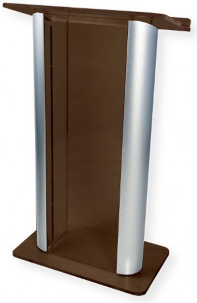 Amplivox SN308029 Contemporary Alumacrylic Lectern, Smoked Acrylic with Silver Anodized Aluminum Posts; 0.750