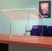 Amplivox SN3085-CL Clear Acrylic Tabletop Lectern, This acrylic tabletop lectern stands 18 3/4" high and the reading platform measures 26 3/4"w x 14 3/4"d., Made from 3/8" acrylic, it is great for churches, libraries and conference rooms (SN3085CL SN3085-C SN3085 SN-3085) 