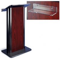 Amplivox SN3090 Jewel Mahogany with Black Anodized Aluminum Lectern, These 49" tall lecterns provide a modern style that will match your current décor, The spacious reading shelf measures 26.75" wide x 16.75" deep providing enough room for your speaker (SN-3090 SN 3090) 