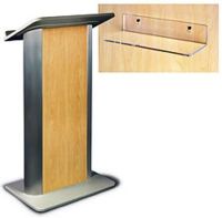 Amplivox SN3110 Hardrock Maple with Satin Anodized Aluminum Lectern, These 49" tall lecterns provide a modern style that will match your current décor, The spacious reading shelf measures 26.75" wide x 16.75" deep providing enough room for your speaker (SN-3110 SN 3110) 