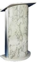 Amplivox SN3120 Bianco Marble with Satin Anodized Aluminum Contemporary Radiused Lectern, The generous, 26.75" wide x 17.5" deep, reading platform features a lip at the bottom to keep presentation materials within view (SN-3120 SN 3120) 
